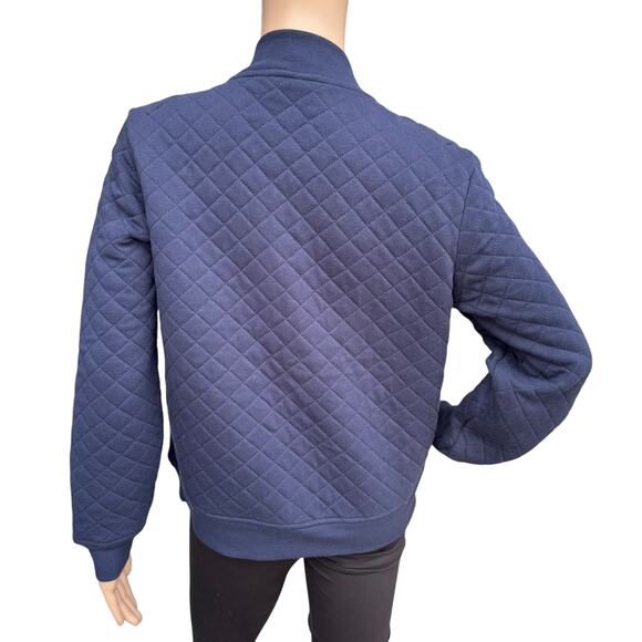 Athletic Works S Navy Blue Quilted Bomber Jacket Full Zip Ribbed Activewear Coat - Picture 2 of 6